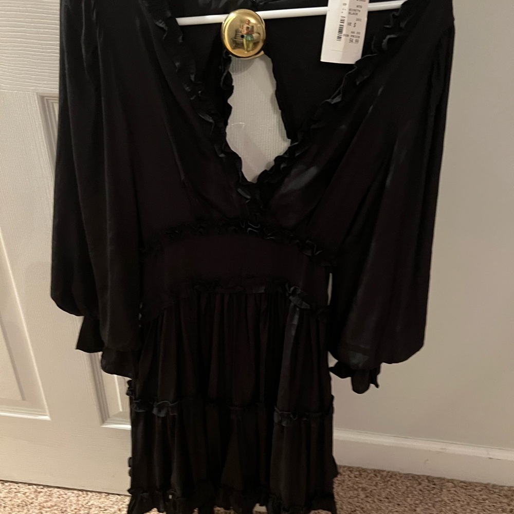 Elegant Black Ruffled Dress, open back - sexy and classy